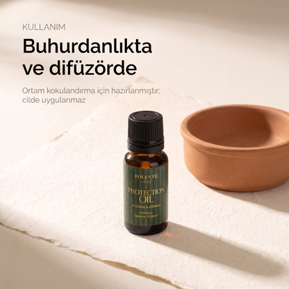 Koruma &amp; Arınma Karışımı kullanımı — buhurdanlık ve difüzörle ortam kokulandırma, cilde uygulanmaz
