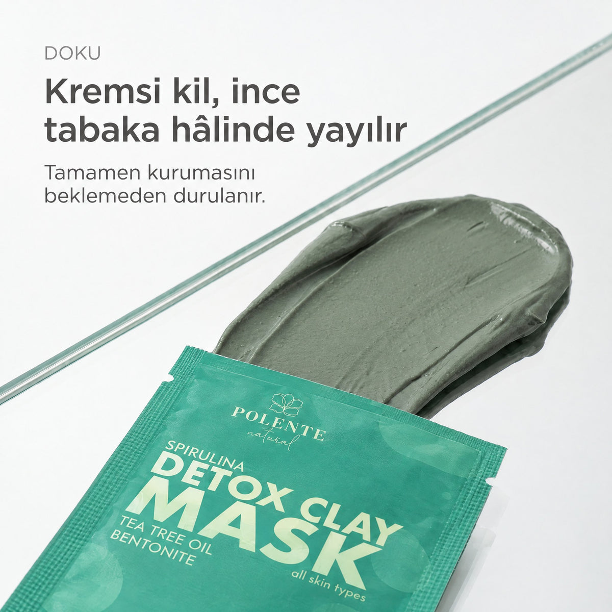 Spirulina Yosunlu Detoks Kil Maskesi 8x8 ml — kremsi kil dokusu, ince tabaka halinde yayılır