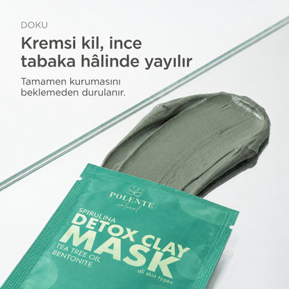 Spirulina Yosunlu Detoks Kil Maskesi 8x8 ml — kremsi kil dokusu, ince tabaka halinde yayılır