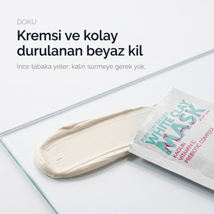 Prebiyotik İçeren Dengeleyici Beyaz Kil Maskesi 8x8 ml — kremsi ve kolay durulanan beyaz kil dokusu