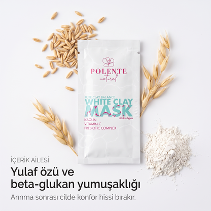 Prebiyotik İçeren Dengeleyici Beyaz Kil Maskesi 8x8 ml — Yulaf özü ve beta-glukan içerik ailesi
