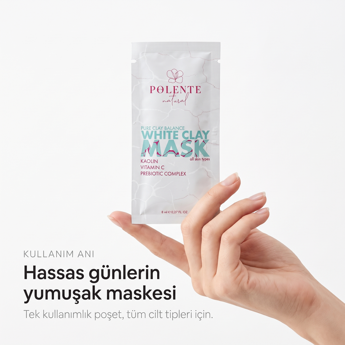 Prebiyotik İçeren Dengeleyici Beyaz Kil Maskesi 8x8 ml — hassas günlerin yumuşak maskesi