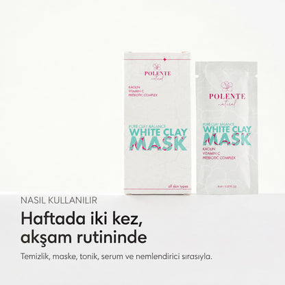 Prebiyotik İçeren Dengeleyici Beyaz Kil Maskesi 8x8 ml — haftada iki kez, akşam rutininde kullanım