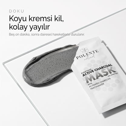 Aktif Karbonlu Arındırıcı Kil Maskesi 8x8 ml — koyu kremsi kil dokusu, kolay yayılır