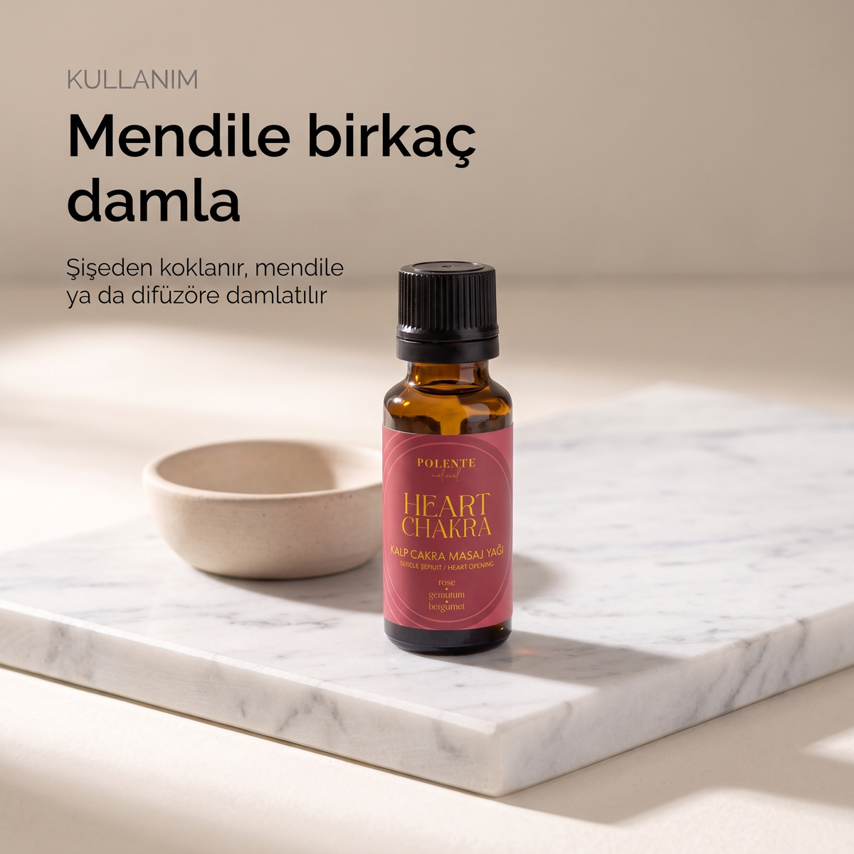Kalp Çakra Yağı kullanımı — şişeden koklama, mendile ya da difüzöre damlatma