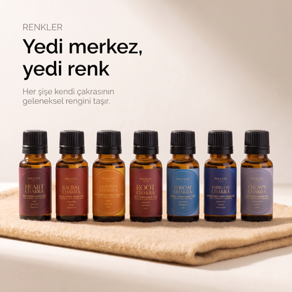 Chakra Ritual Collection — yedi çakra merkezinin yedi rengi, 7 × 20 ml şişeler