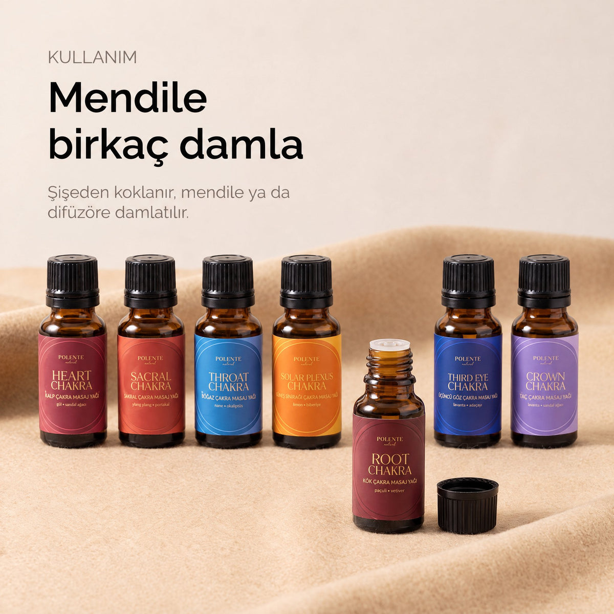 Chakra Ritual Collection kullanımı — şişeden koklama, mendile ya da difüzöre damlatma
