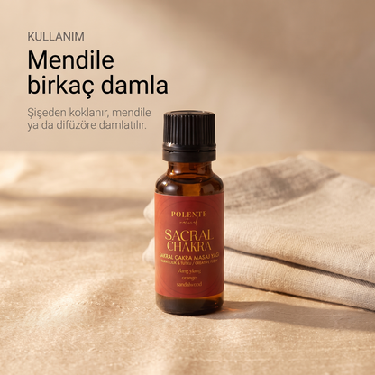 Sakral Çakra Yağı kullanımı — şişeden koklama, mendile ya da difüzöre damlatma