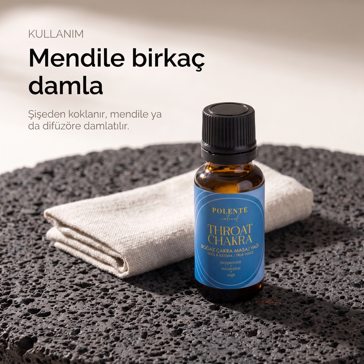 Boğaz Çakra Yağı kullanımı — şişeden koklama, mendile ya da difüzöre damlatma