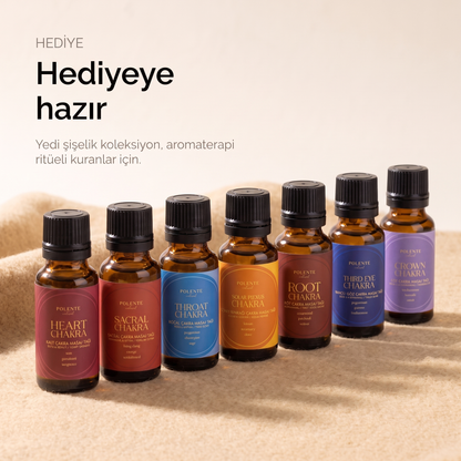 Chakra Ritual Collection — yedi şişelik aromaterapi hediye seti, 7 × 20 ml