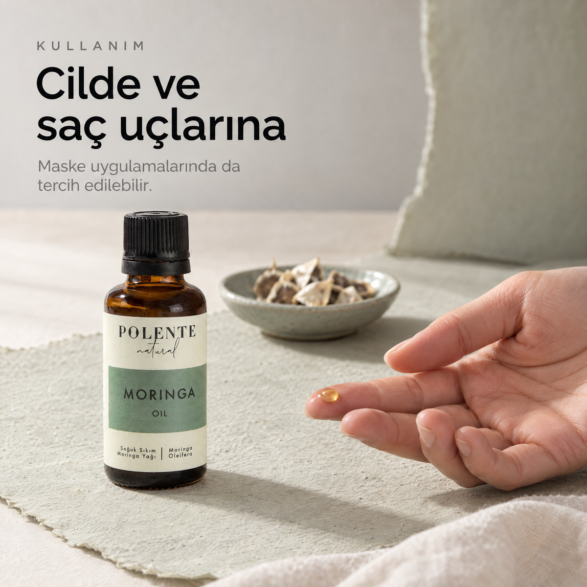 Moringa Yağı 30 ml — kullanım: parmak ucunda tek damla yağ