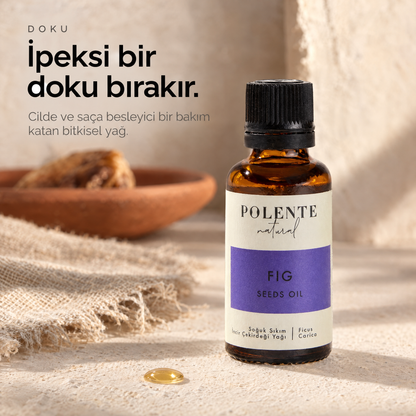 İncir Çekirdeği Yağı 30 ml — yağın dokusu, yüzeydeki tek damlanın makro çekimi