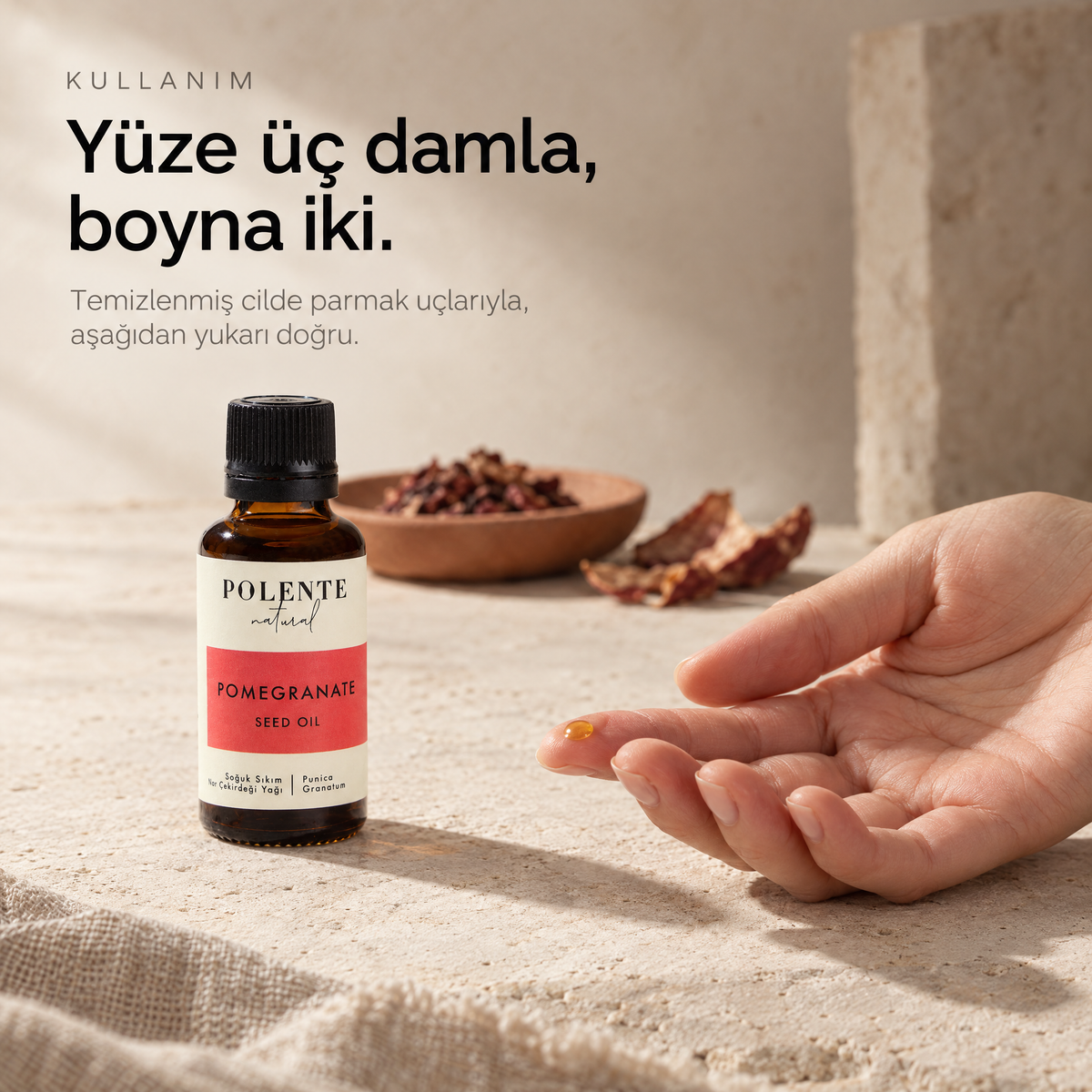 Nar Çekirdeği Yağı 30 ml — kullanım: parmak ucunda tek damla yağ