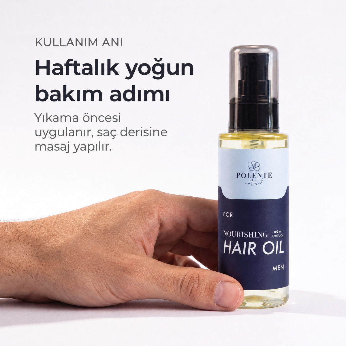 MEN NOURISHING HAIR CARE OIL 100 ml — Haftalık yoğun bakım adımı, yıkama öncesi uygulanır