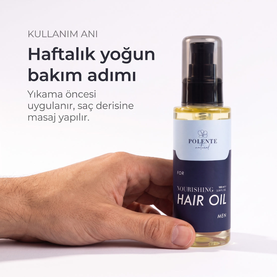 MEN NOURISHING HAIR CARE OIL 100 ml — Haftalık yoğun bakım adımı, yıkama öncesi uygulanır