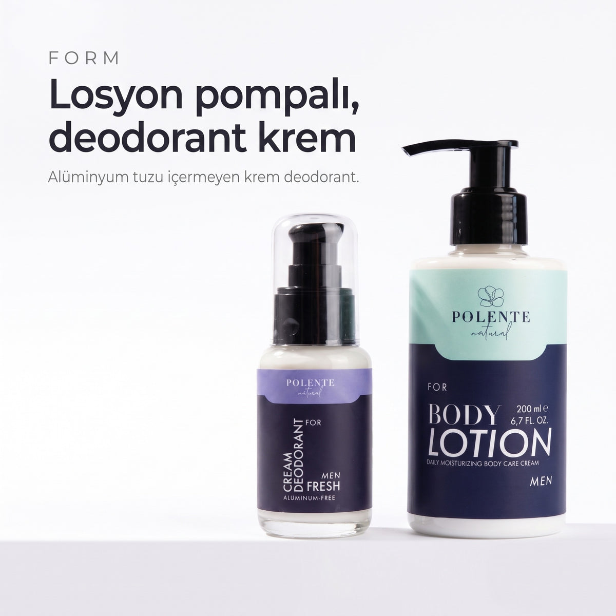 Men Vücut Bakım Seti formları — pompalı losyon ve alüminyum tuzu içermeyen krem deodorant