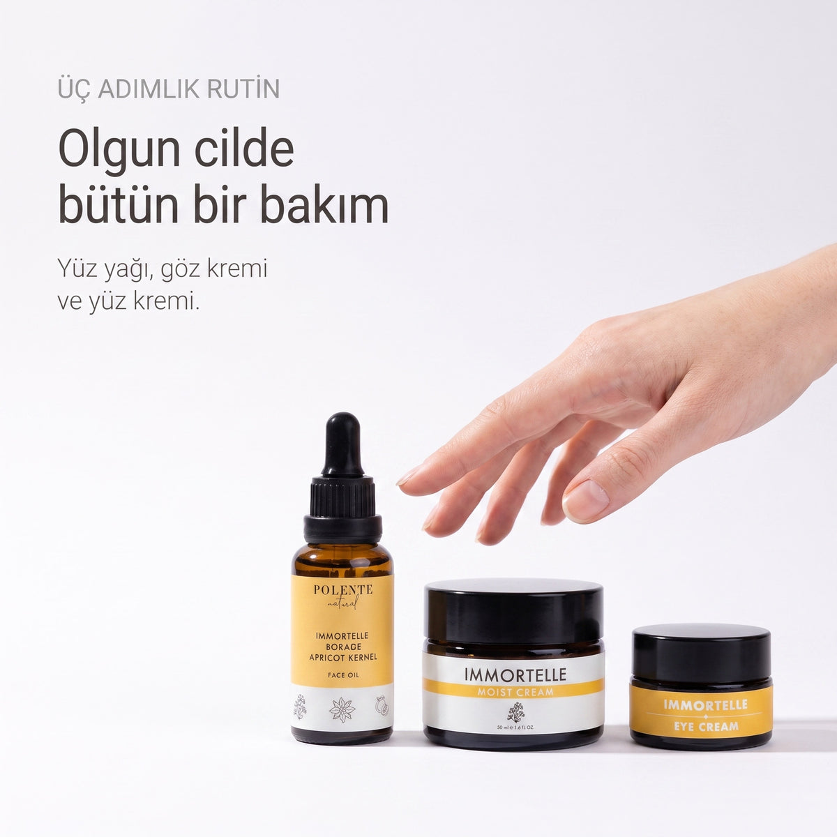 Ölmez Çiçek Kırışıklık Karşıtı Seri — üç adımlık bütün bakım rutini
