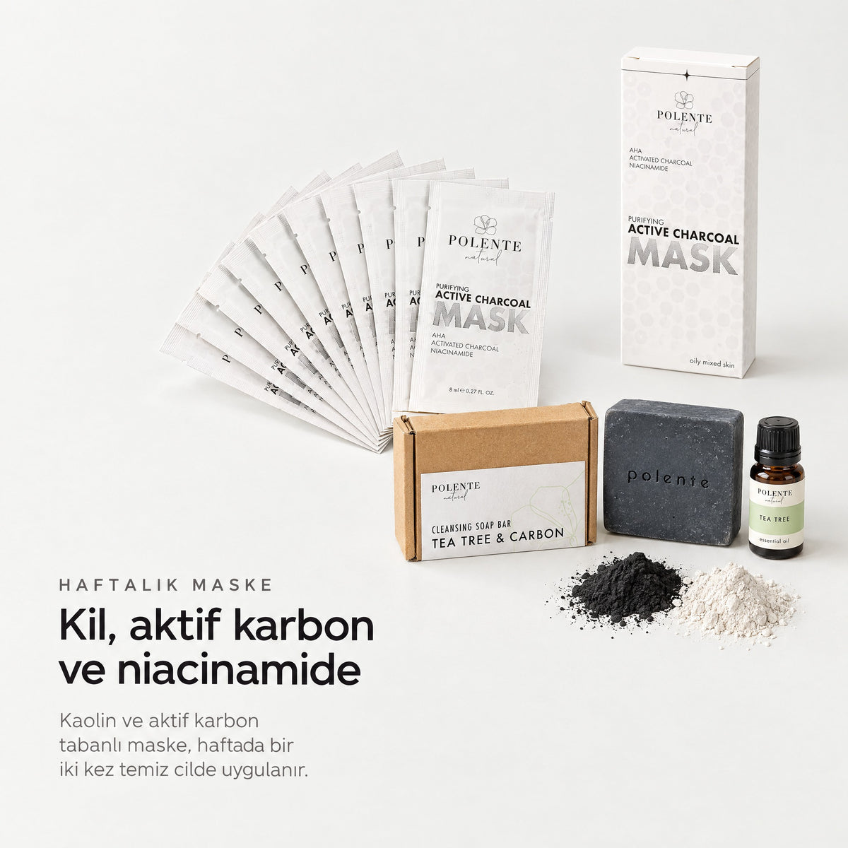 Akne Sivilce Bakım Seti — Kil, aktif karbon ve niacinamide