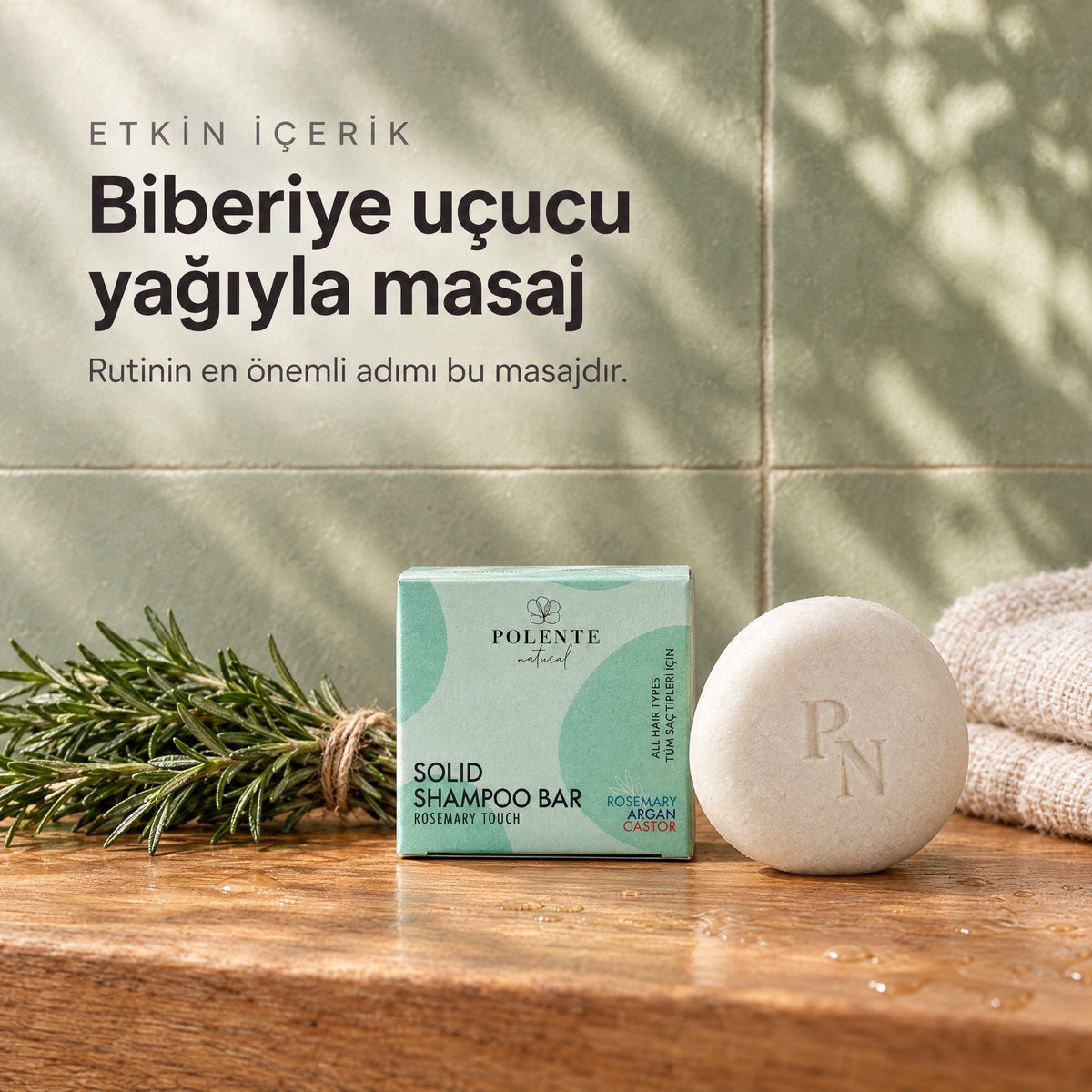 Biberiyeli Güçlendirici Katı Şampuan — Biberiye uçucu yağıyla masaj