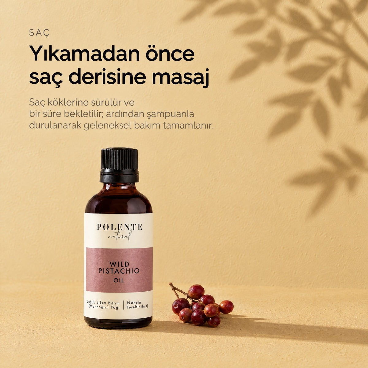 Bıttım (Menengiç) Yağı 50 ml — yıkamadan önce saç derisine masaj
