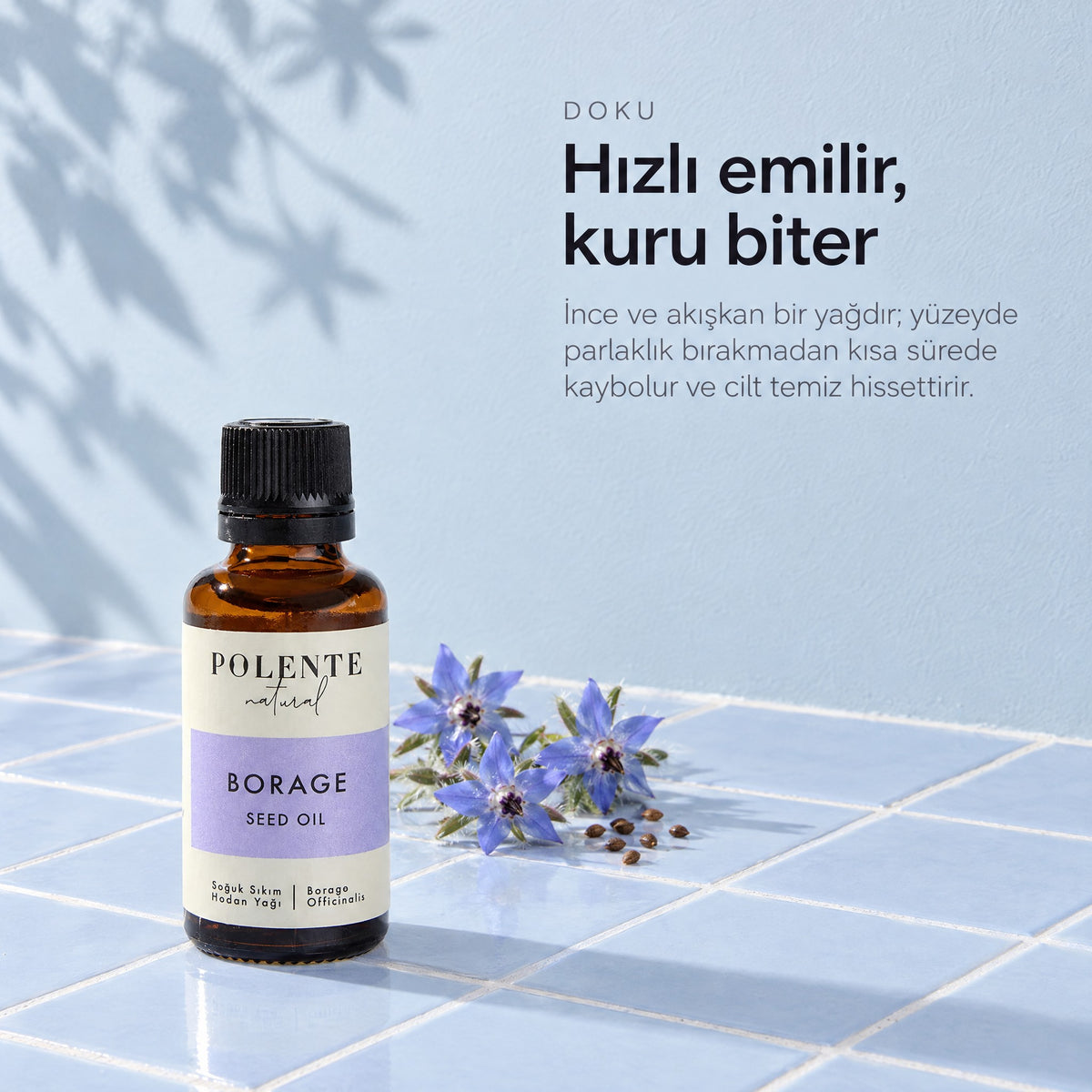 Borage (Hodan) Yağı 30 ml — hızlı emilir, kuru biter
