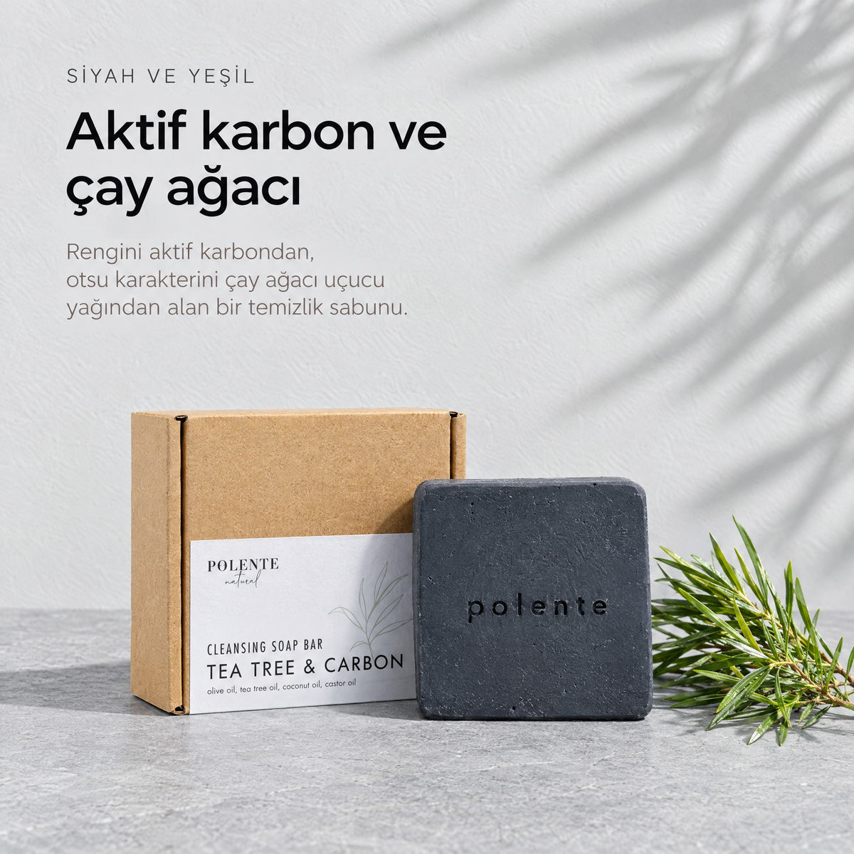 Çay Ağacı ve Aktif Karbon Sabunu 110 gr — aktif karbon ve çay ağacı