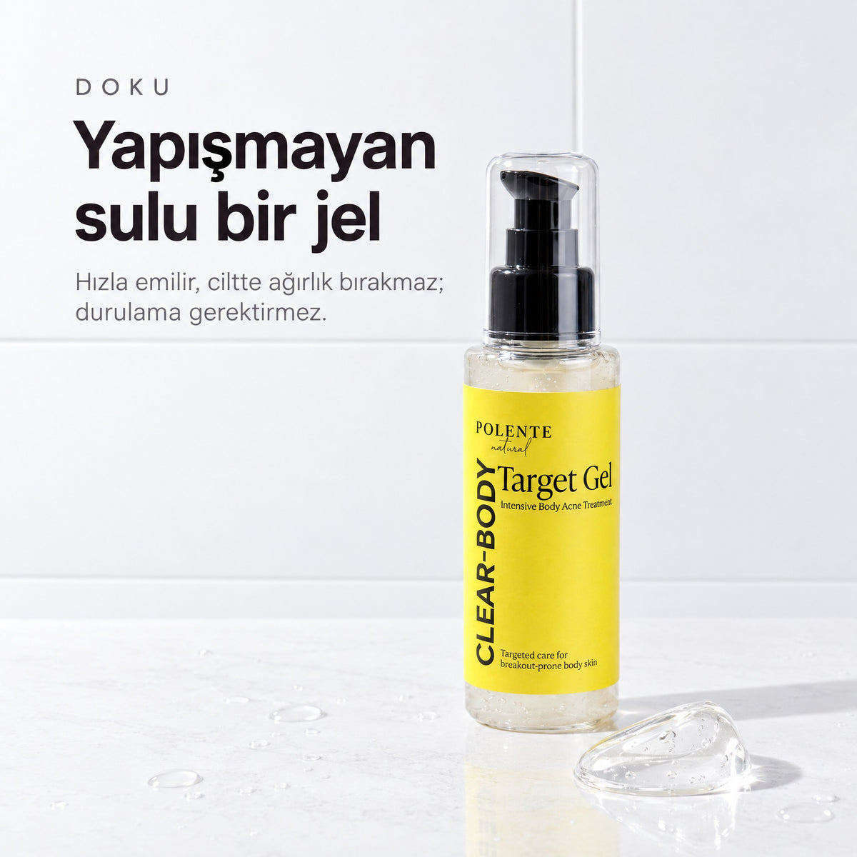 Clear-Body Vücut Akne Bakım Jeli 100 ml — yapışmayan, sulu bir jel