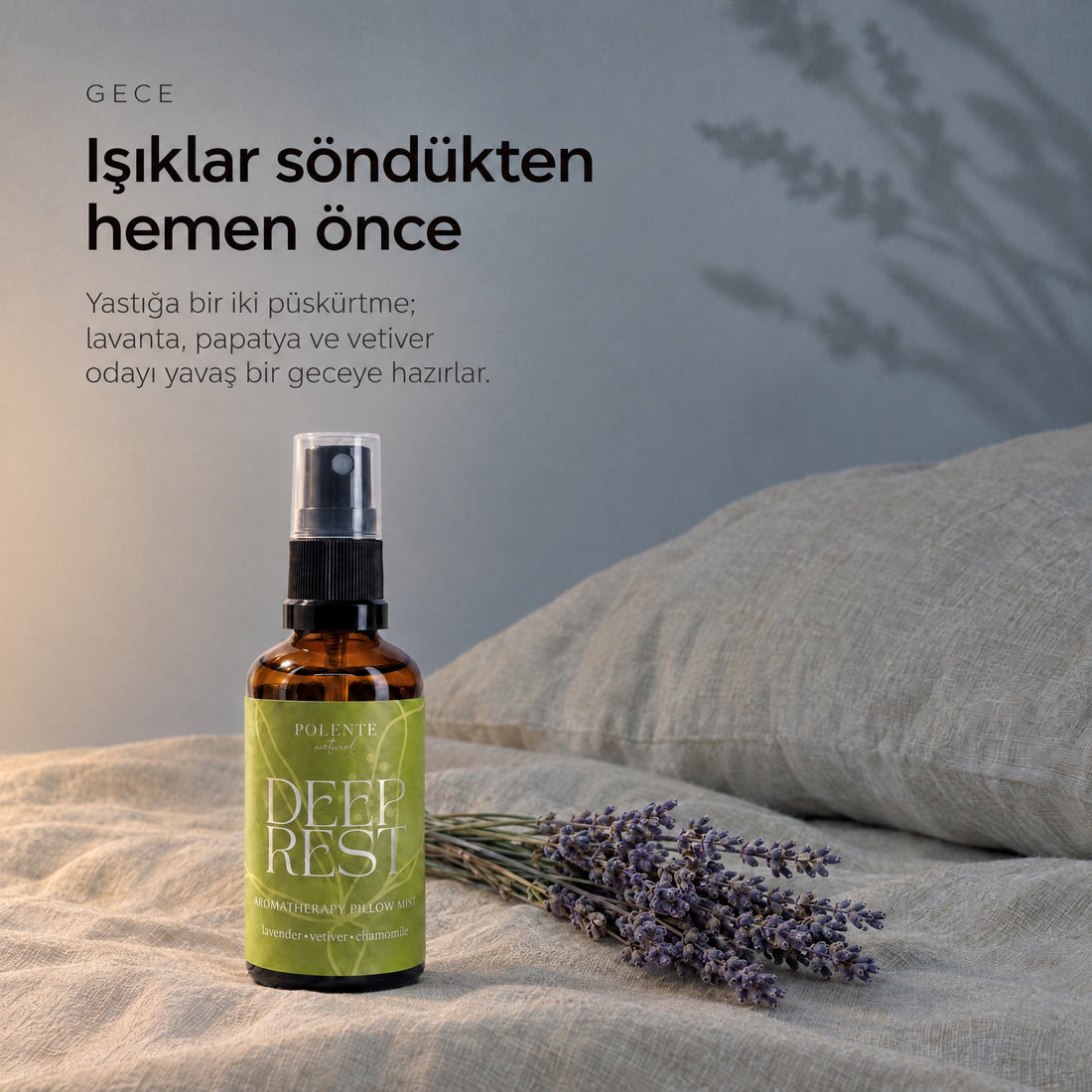DEEP REST Aromaterapik Yastık ve Ortam Spreyi 50 ml — ışıklar söndükten hemen önce