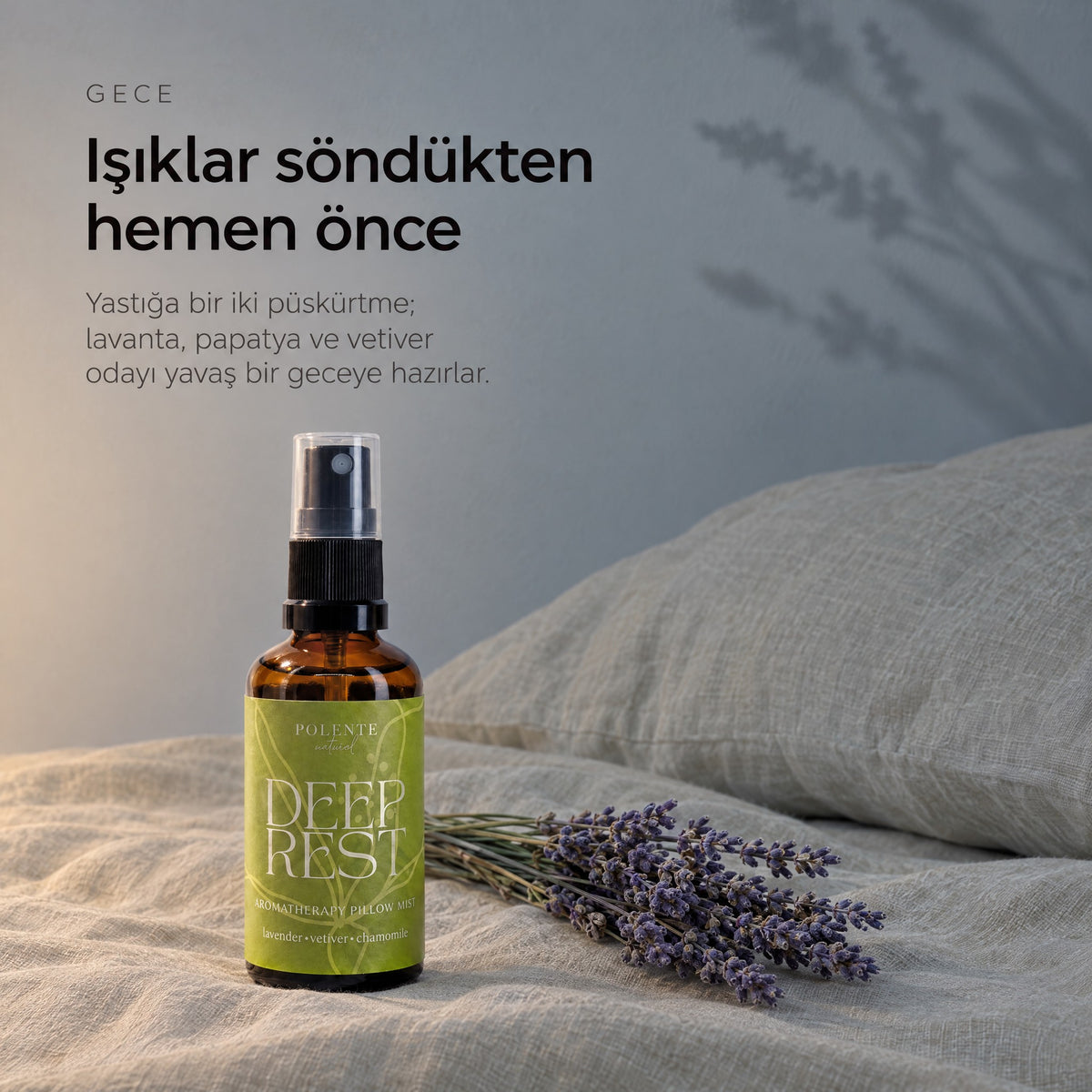 DEEP REST Aromaterapik Yastık ve Ortam Spreyi 50 ml — ışıklar söndükten hemen önce
