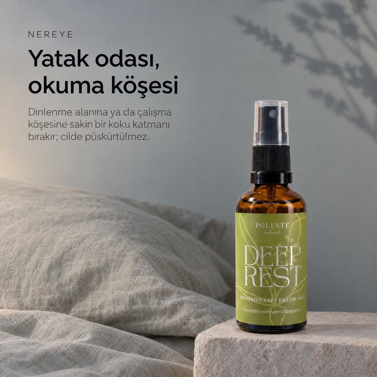 DEEP REST Aromaterapik Yastık ve Ortam Spreyi 50 ml — yatak odası, okuma köşesi