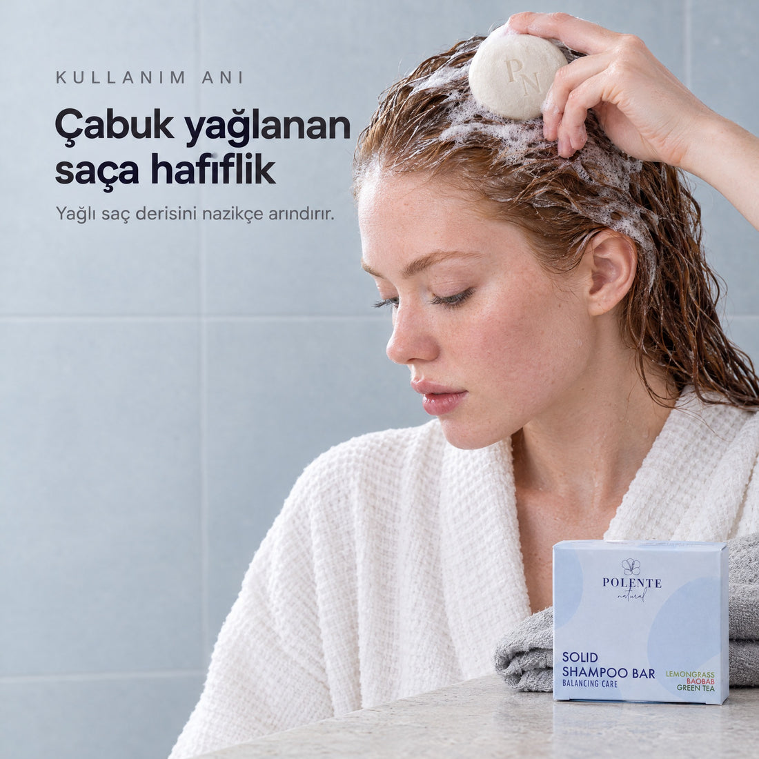 Dengeleyici Katı Şampuan — Çabuk yağlanan saça hafiflik