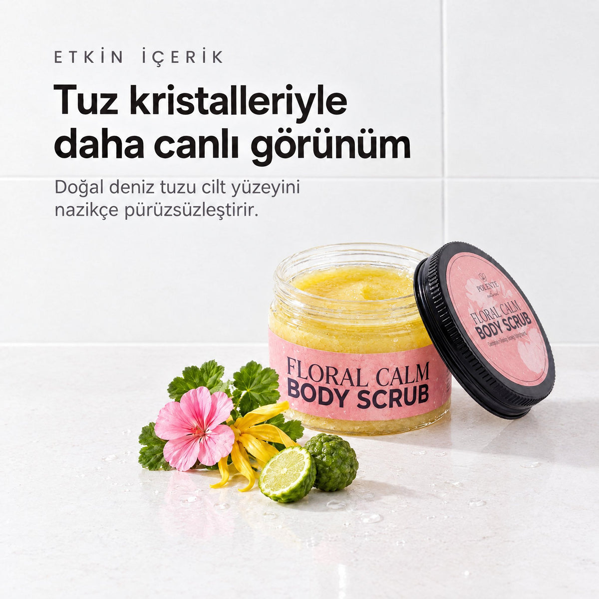 Floral Calm Vücut Peelingi 250 ml — tuz kristalleriyle daha canlı görünüm