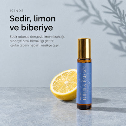 FOCUS &amp; BALANCE Aromaterapik Masaj Yağı 10 ml — sedir, limon ve biberiye