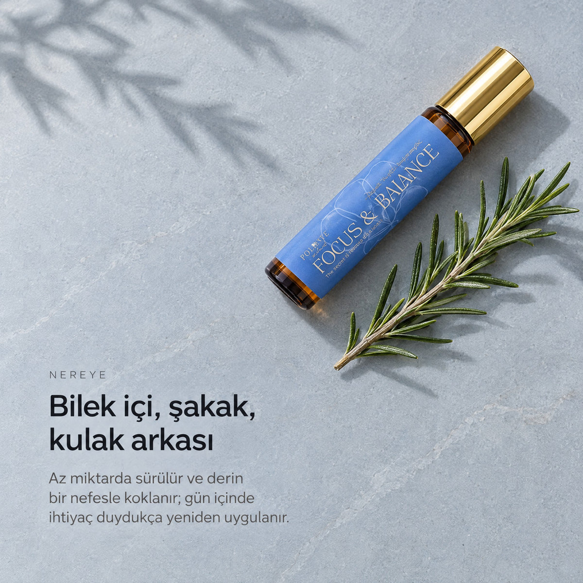 FOCUS &amp; BALANCE Aromaterapik Masaj Yağı 10 ml — bilek içi, şakak, kulak arkası