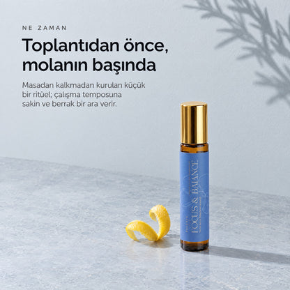 FOCUS &amp; BALANCE Aromaterapik Masaj Yağı 10 ml — toplantıdan önce, molanın başında