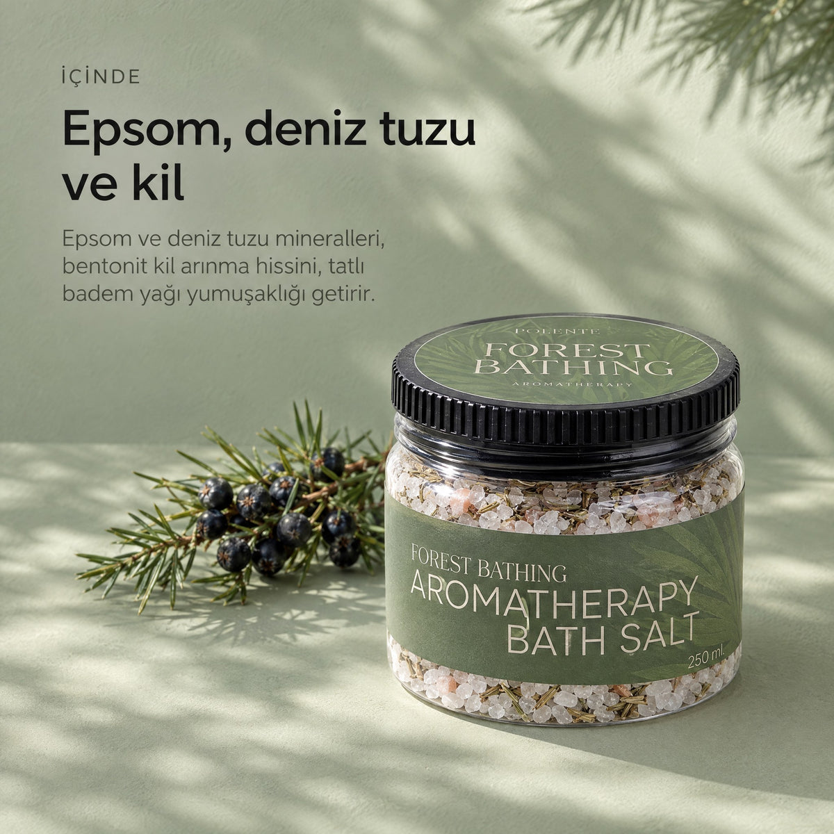 FOREST BATHING Aromaterapik Banyo Tuzu 250 ml — Epsom, deniz tuzu ve kil