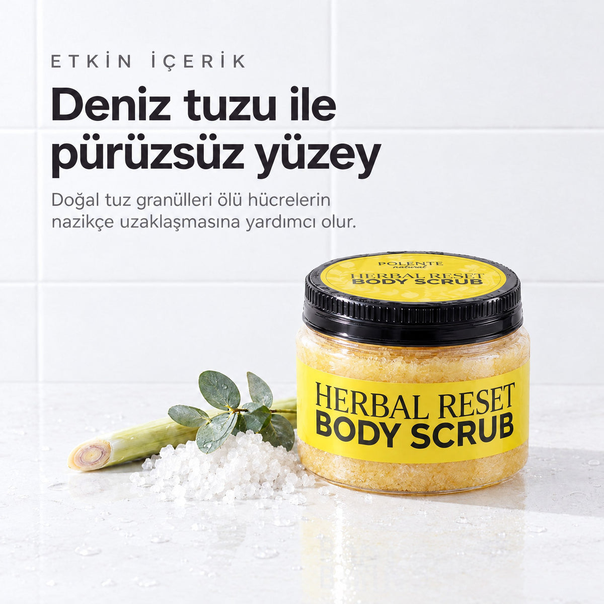 Herbal Reset Vücut Peelingi 250 ml — deniz tuzu ile pürüzsüz yüzey