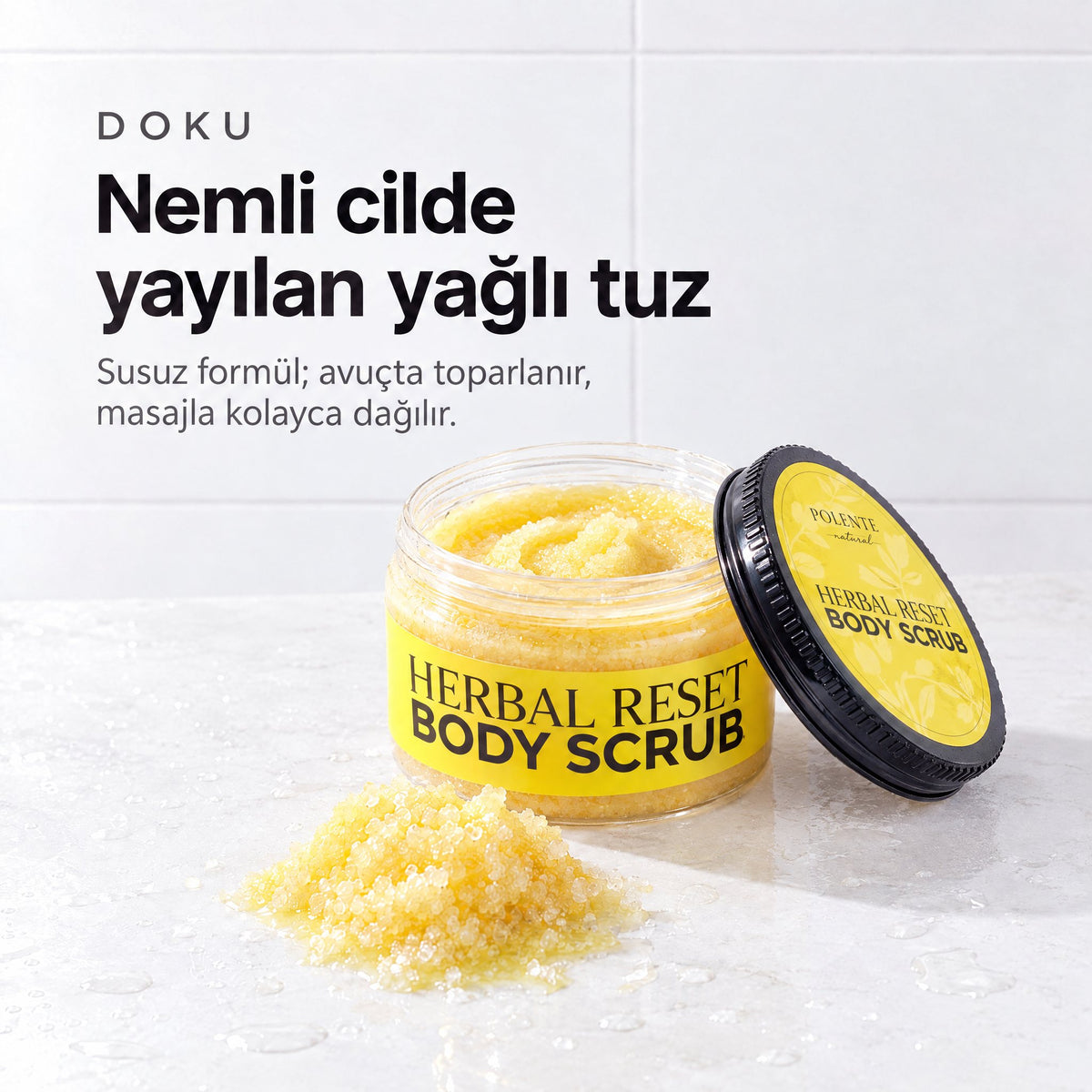 Herbal Reset Vücut Peelingi 250 ml — nemli cilde yayılan yağlı tuz