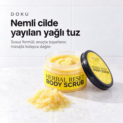 Herbal Reset Vücut Peelingi 250 ml — nemli cilde yayılan yağlı tuz