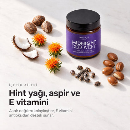 Midnight Recovery Gece Saç Balmı 100 ml — hint yağı, aspir, argan, shea ve E vitamini