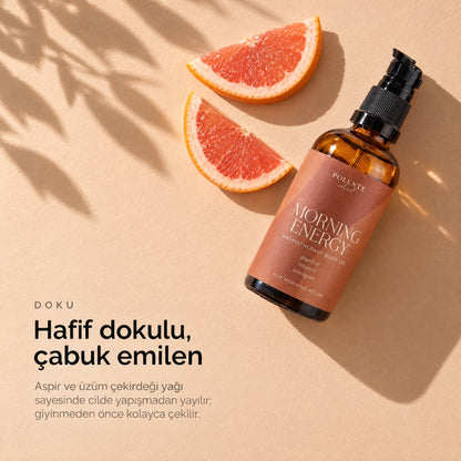 MORNING ENERGY Aromaterapik Vücut Masaj Yağı 100 ml — hafif dokulu, çabuk emilen