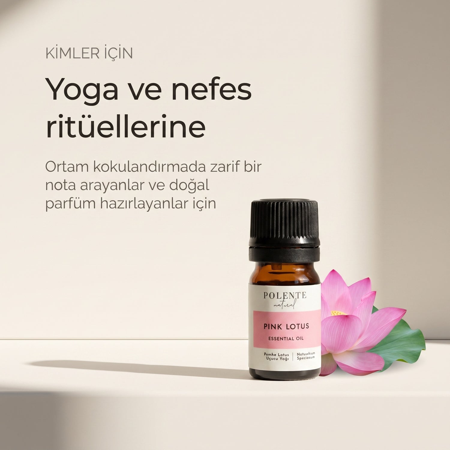 Pembe lotus uçucu yağı 5 ml — yoga ve nefes ritüellerine
