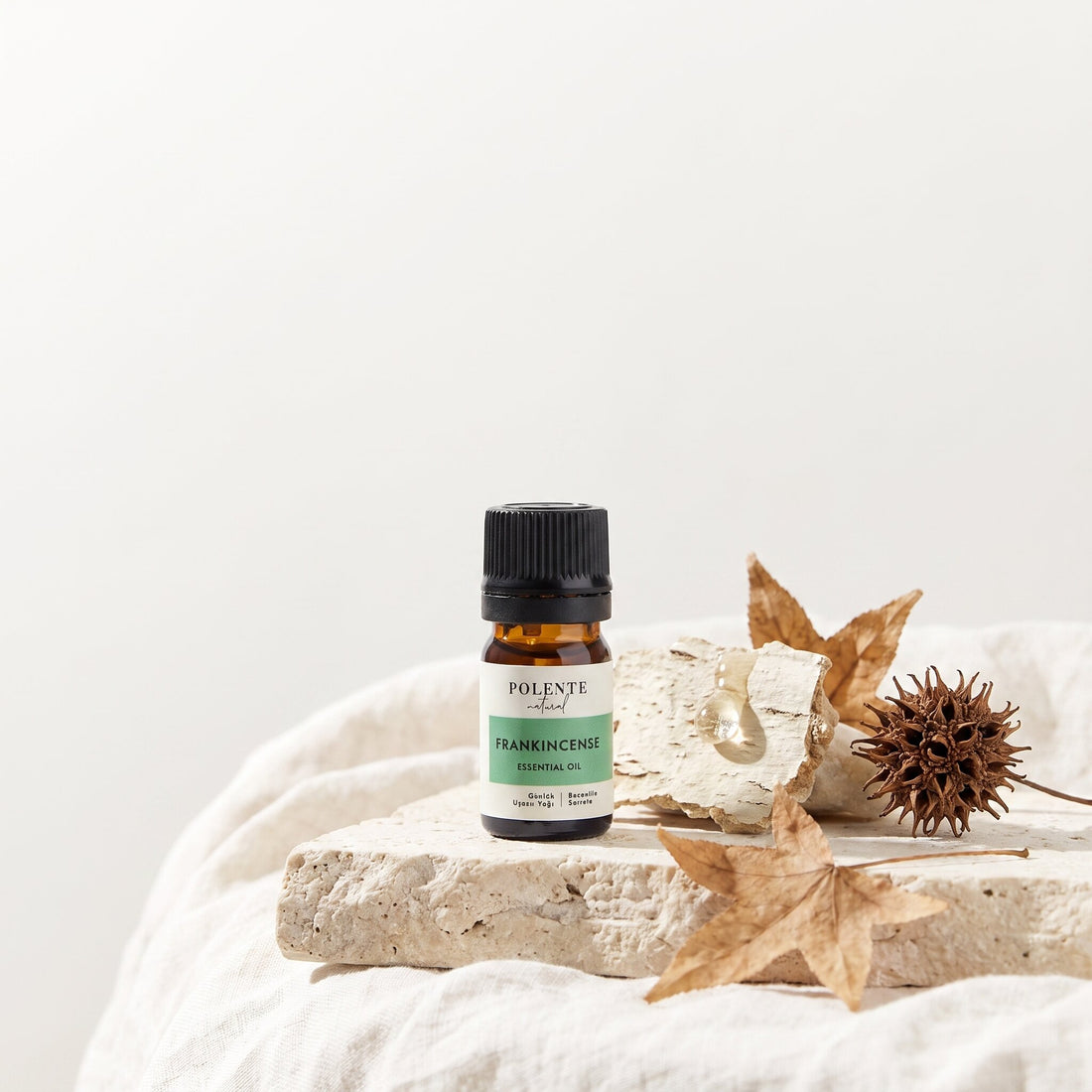 Sığla Günlük Uçucu Yağı 5 ml — sığla ağacı kabuğu ve yapraklarıyla botanik konsept görseli