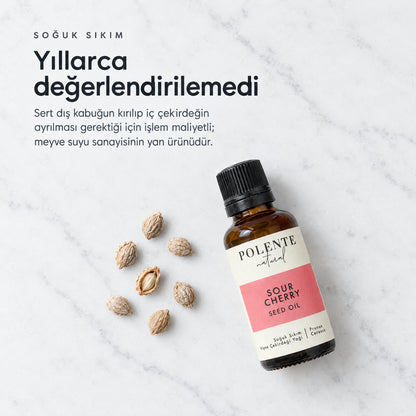 Vişne Çekirdeği Yağı 30 ml — soğuk sıkım: vişne çekirdekleri, düz tepeden çekim