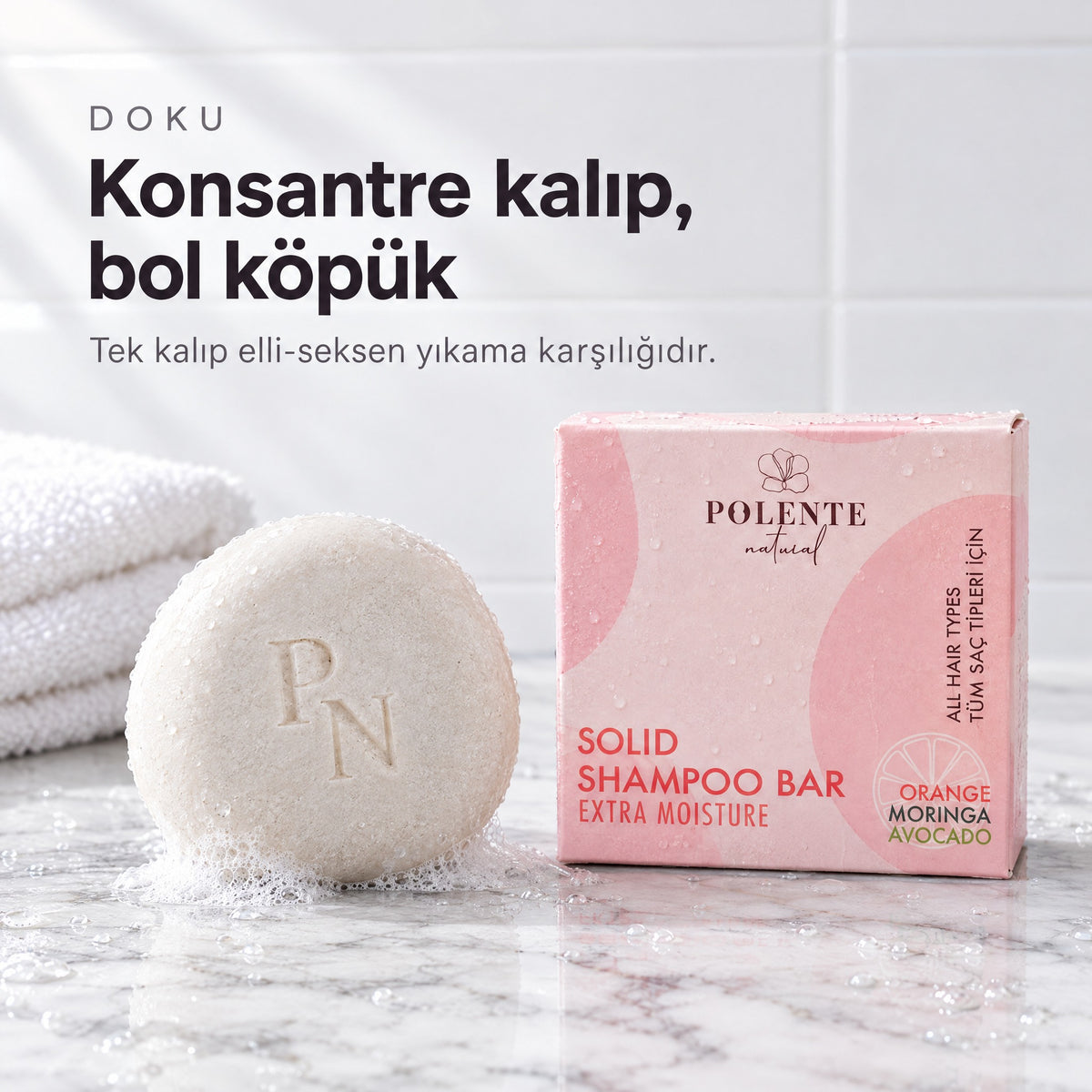 Yoğun Nemlendirici Katı Şampuan — Konsantre kalıp, bol köpük