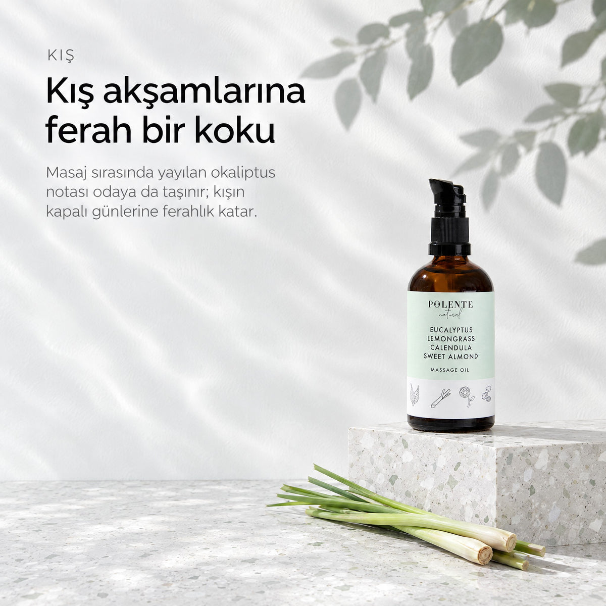 Okaliptus &amp; Limonotu Rahatlatıcı Masaj Yağı 100 ml — kış akşamlarına ferah bir koku