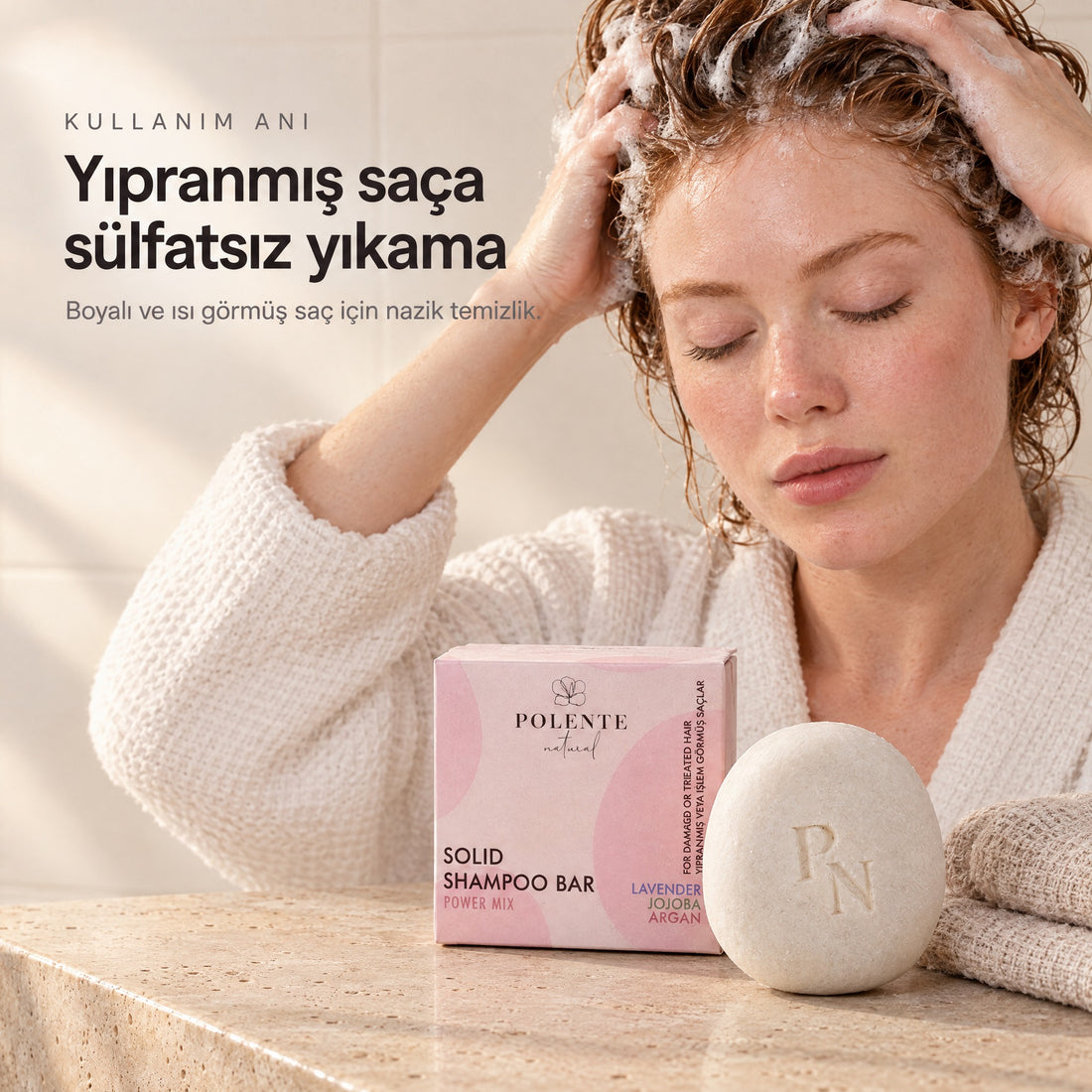 Onarıcı &amp; Besleyici Katı Şampuan — Yıpranmış saça sülfatsız yıkama