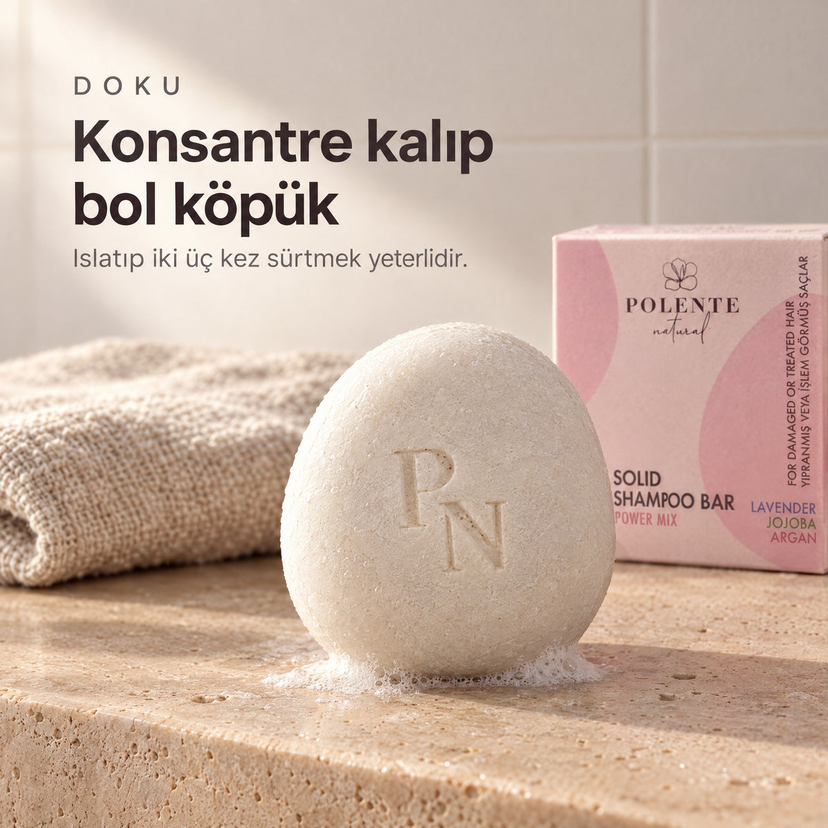 Onarıcı &amp; Besleyici Katı Şampuan — Konsantre kalıp, bol köpük