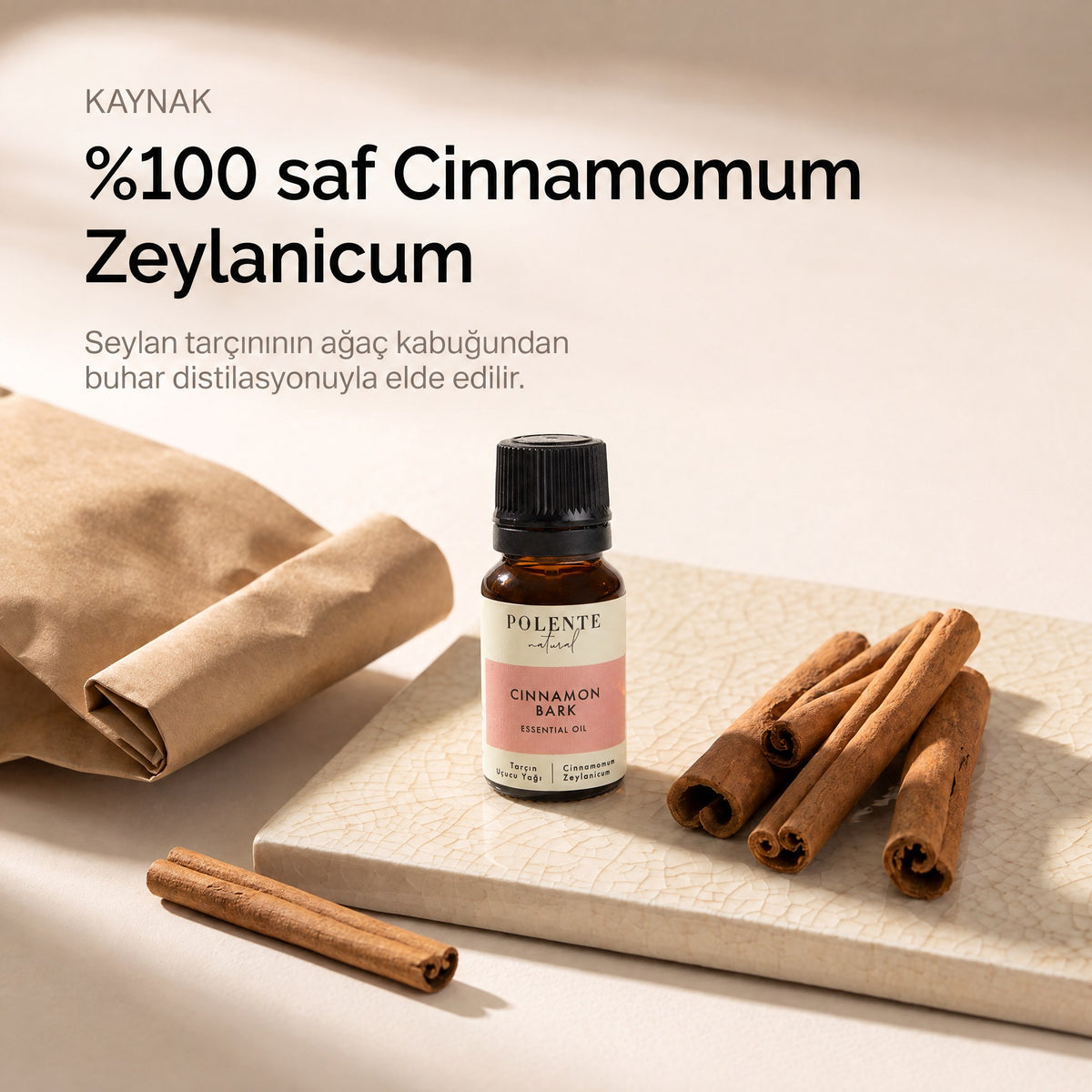Tarçın Uçucu Yağı 10 ml — %100 saf Cinnamomum Zeylanicum — ağaç kabuğundan buhar distilasyonu