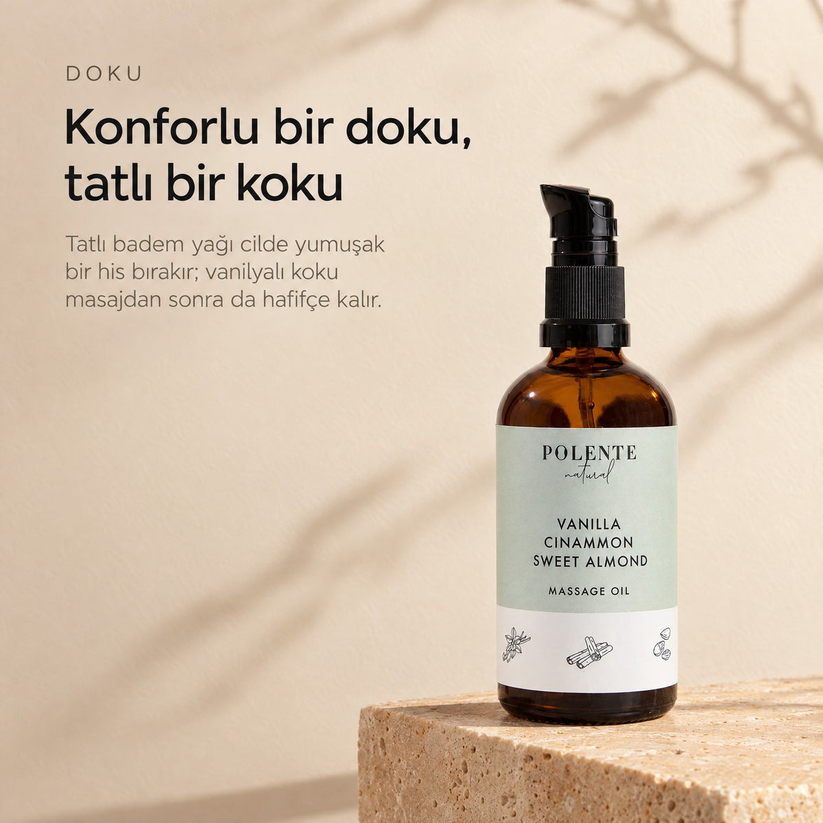 Tarçın &amp; Vanilya Enerji Verici Masaj Yağı 100 ml — konforlu bir doku, tatlı bir koku